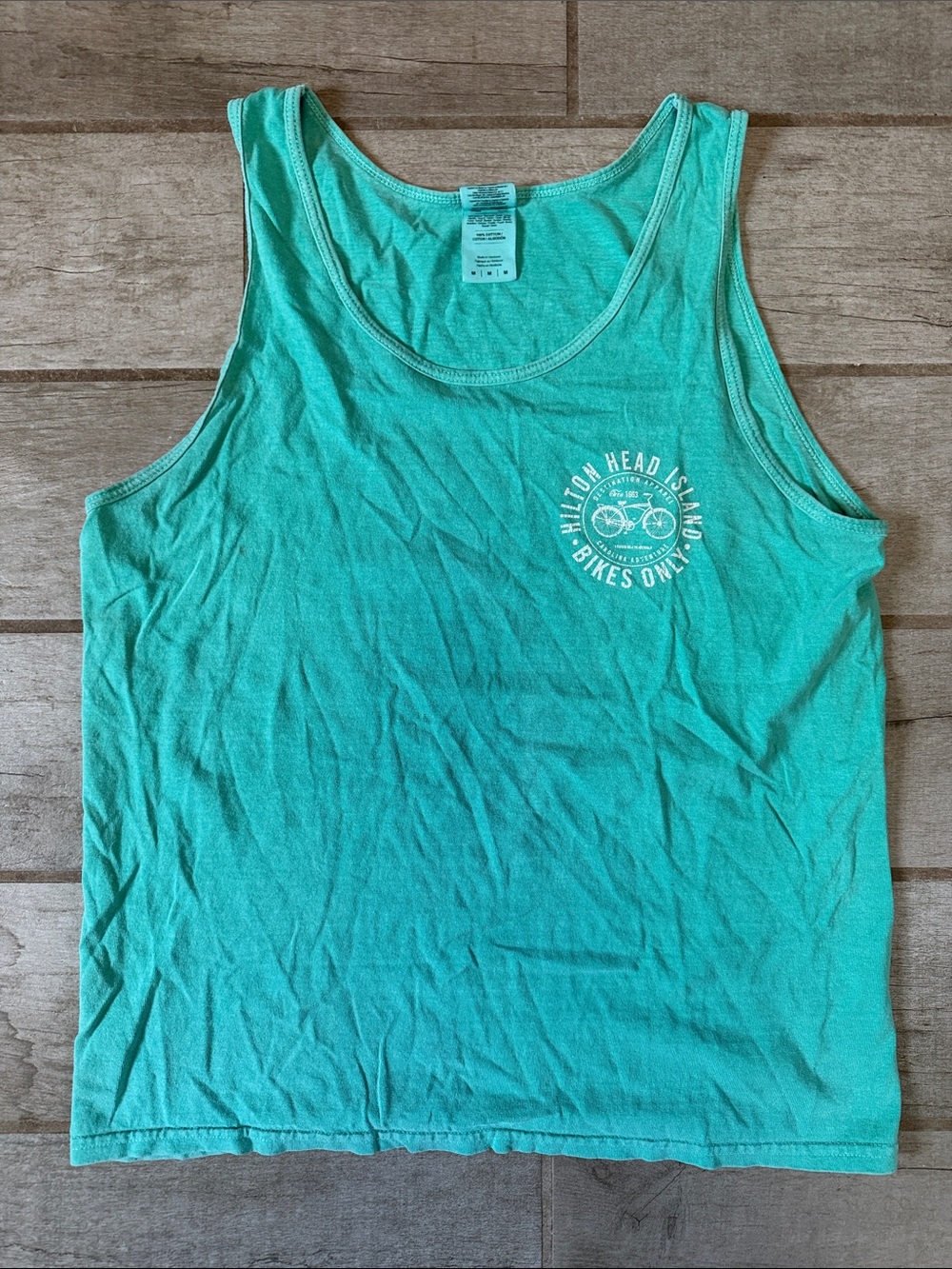 Gildan Hilton Head Island Bikes Only Teal Tank Top Men’s M